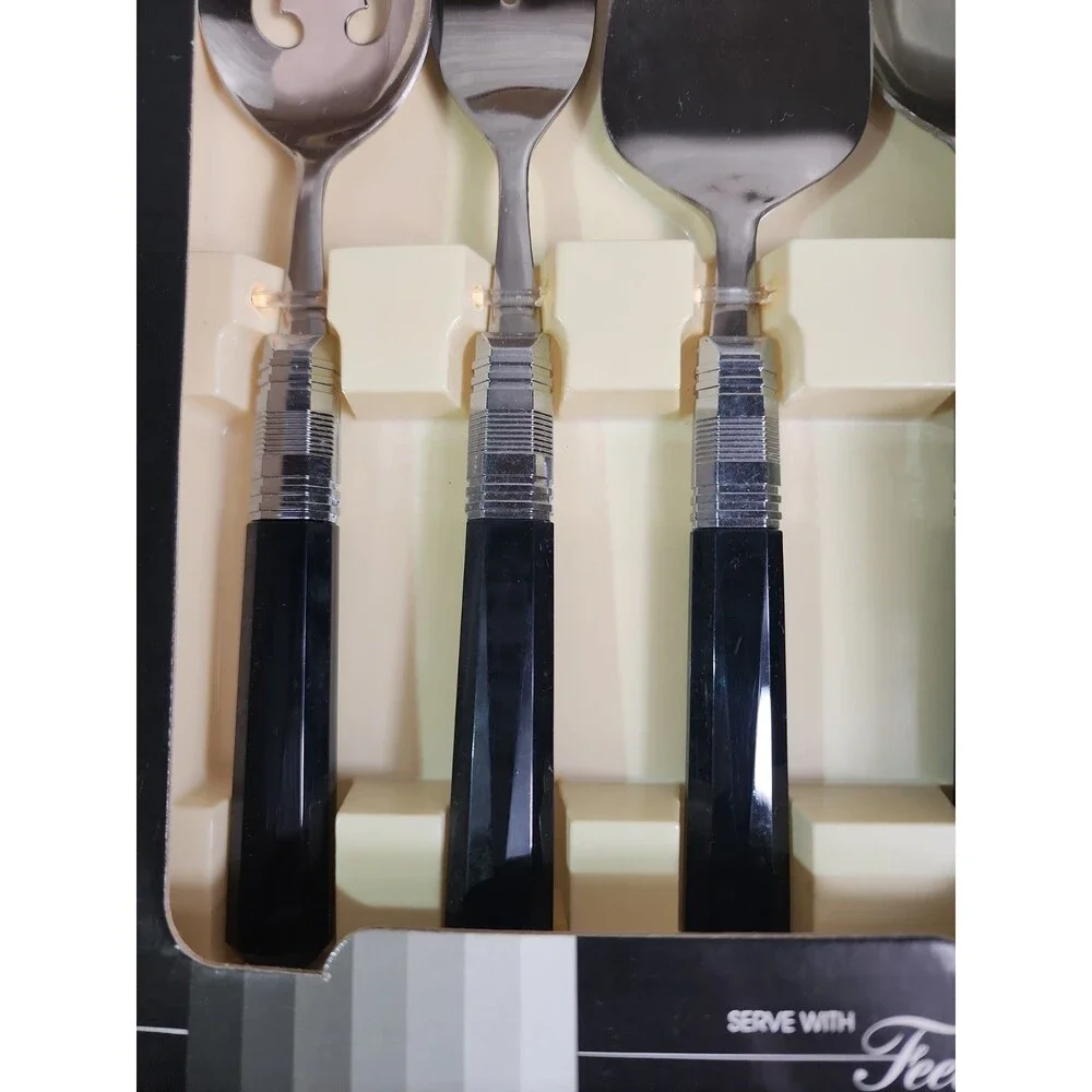 NEW 1987 Regent Sheffield Feeling Ebony 4 Piece Hostess Flatware Set Vintage